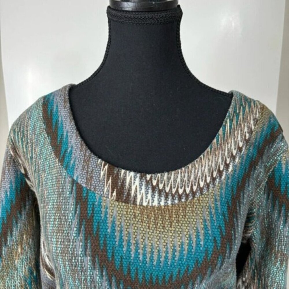 Papillon Dress Womens Large Knit Brown Turquoise 3/4 Sleeves - Picture 5 of 9
